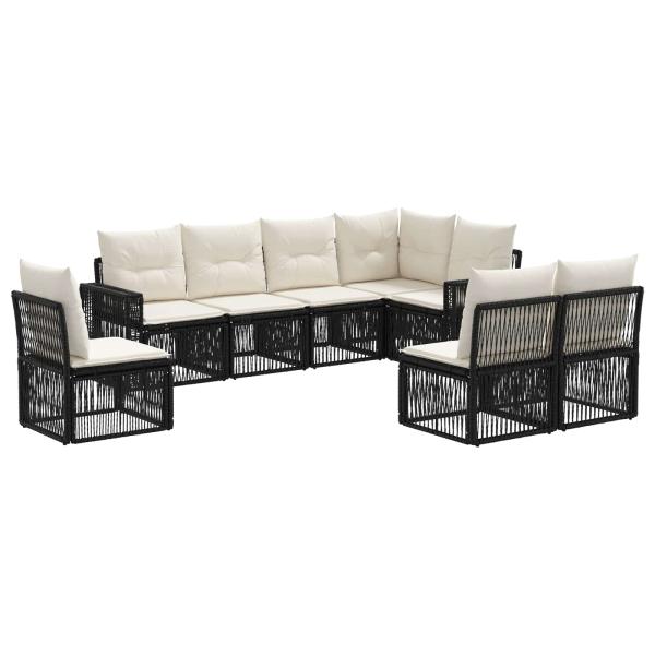 Gartensofa-set 8 stk. Schwarz und Cremeweiß Poly-Rattan