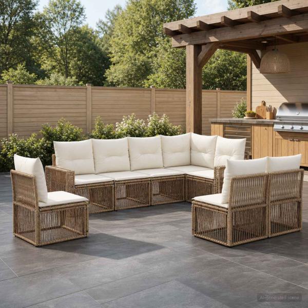 ARDEBO.de - Gartensofa-set 8 Stk. Beige und Cremeweiß Poly-Rattan