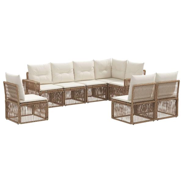 Gartensofa-set 8 Stk. Beige und Cremeweiß Poly-Rattan