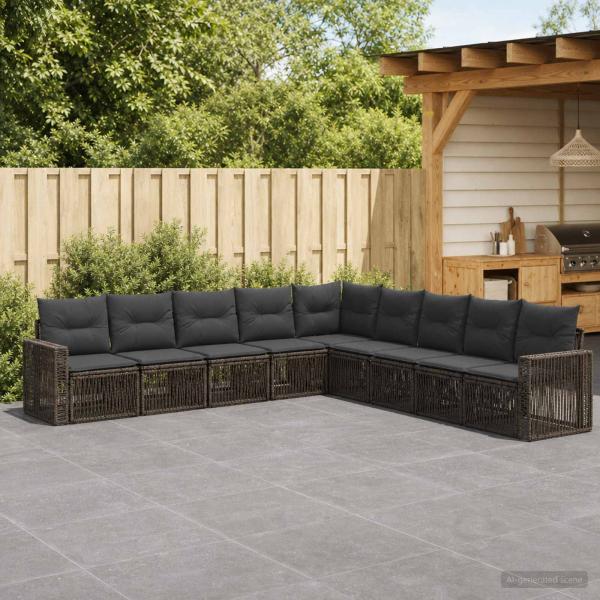 ARDEBO.de - Gartensofa-set 9 stk. Grau und Dunkelgrau Poly-Rattan