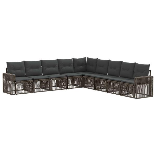 Gartensofa-set 9 stk. Grau und Dunkelgrau Poly-Rattan