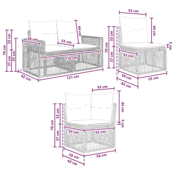 Gartensofa-set 11 Stk. Schwarz und Cremeweiß Poly-Rattan