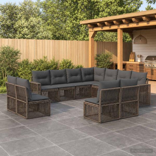 ARDEBO.de - Gartensofa-set 11 stk. Grau und Dunkelgrau Poly-Rattan
