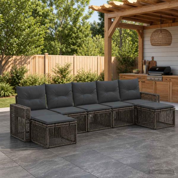 ARDEBO.de - Gartensofa-set 7 stk. Grau und Dunkelgrau Poly-Rattan