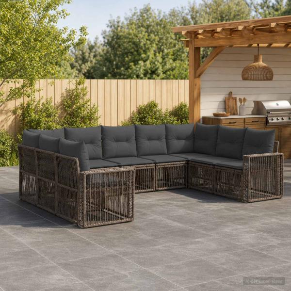 ARDEBO.de - Gartensofa-set 9 stk. Grau und Dunkelgrau Poly-Rattan