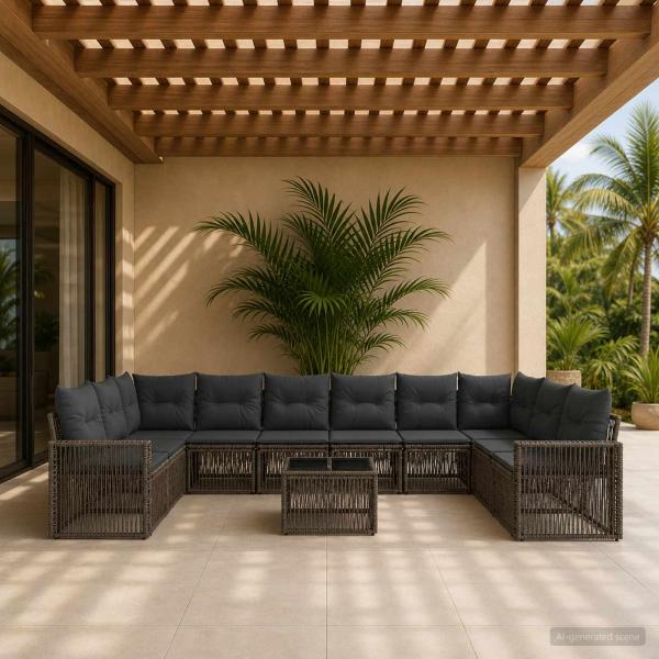ARDEBO.de - Gartensofa-set 11 Stk. Grau und Dunkelgrau Poly-Rattan