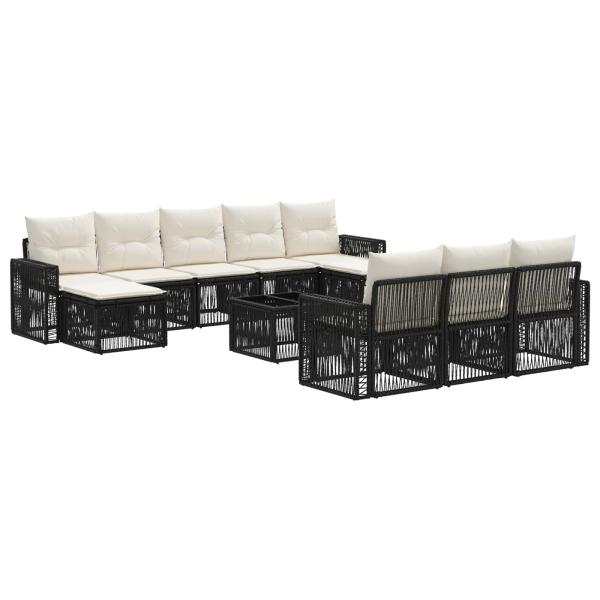 Gartensofa-set 11 stk. Schwarz und Cremeweiß Poly-Rattan