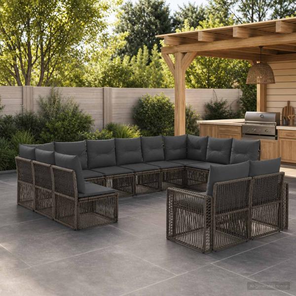 ARDEBO.de - Gartensofa-set 12 stk. Grau und Dunkelgrau Poly-Rattan