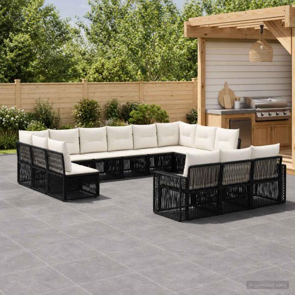 ARDEBO.de - Gartensofa-set 13 Stk. Schwarz und Cremeweiß Poly-Rattan