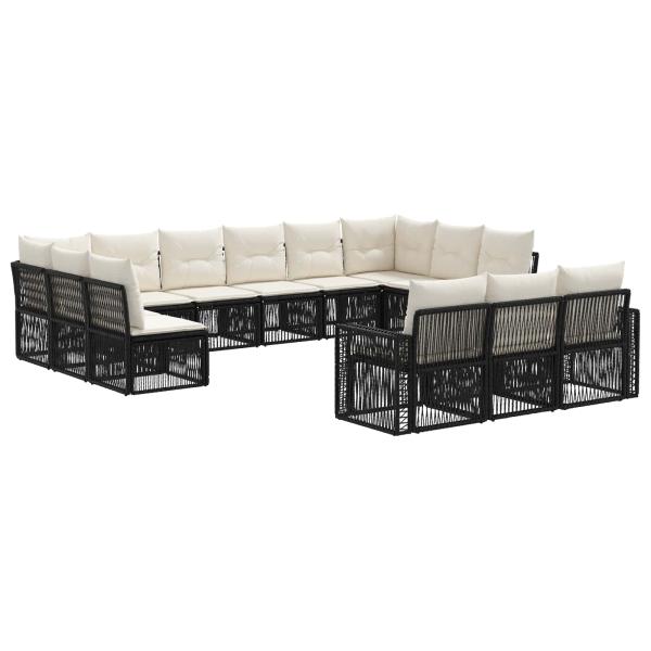 Gartensofa-set 13 Stk. Schwarz und Cremeweiß Poly-Rattan