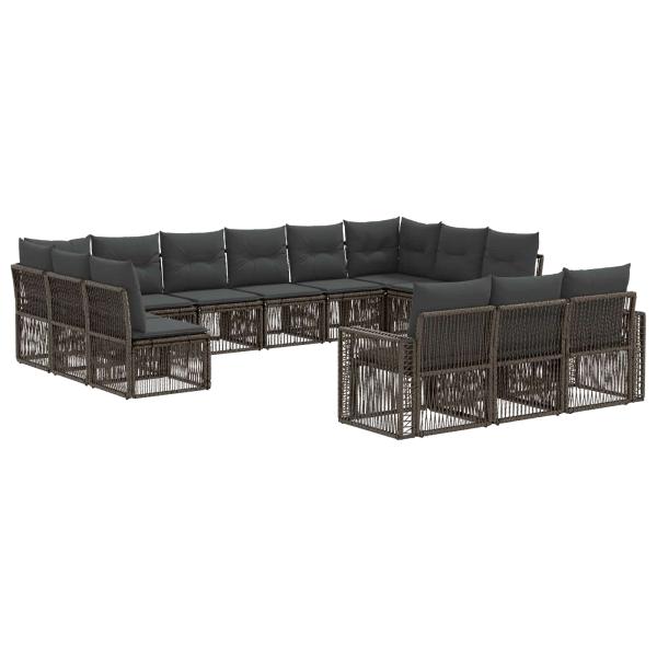 Gartensofa-set 13 stk. Grau und Dunkelgrau Poly-Rattan