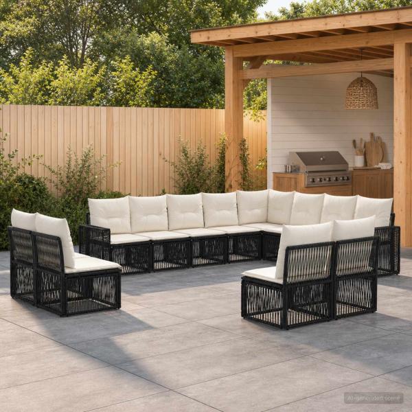ARDEBO.de - Gartensofa-set 12 Stk. Schwarz und Cremeweiß Poly-Rattan