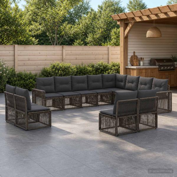 ARDEBO.de - Gartensofa-set 12 stk. Grau und Dunkelgrau Poly-Rattan