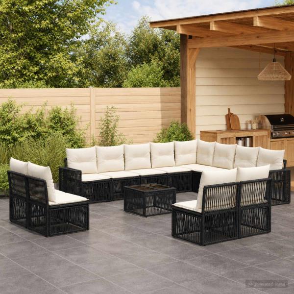 ARDEBO.de - Gartensofa-set 13 stk. Schwarz und Cremeweiß Poly-Rattan