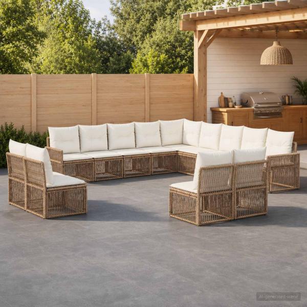 ARDEBO.de - Gartensofa-set 13 stk. Beige und Cremeweiß Poly-Rattan