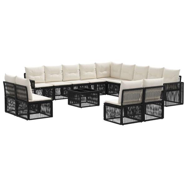 Gartensofa-set 14 stk. Schwarz und Cremeweiß Poly-Rattan