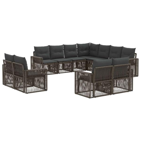 Gartensofa-set 11 stk. Grau und Dunkelgrau Poly-Rattan