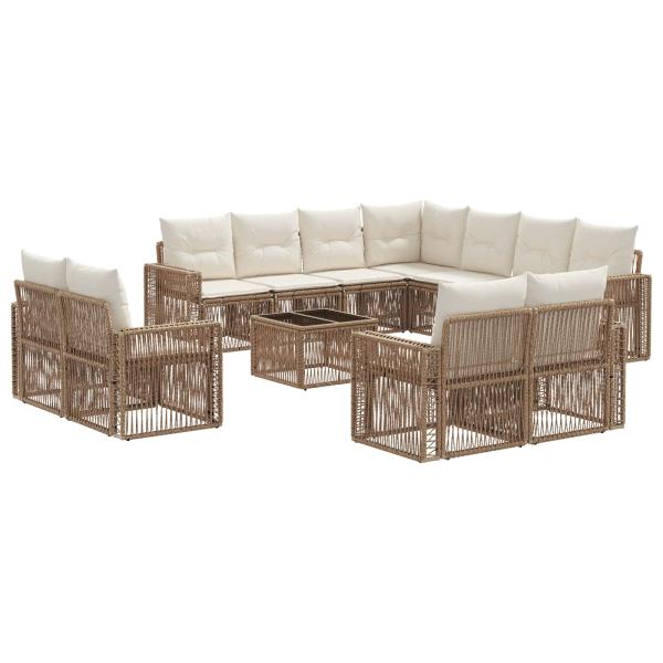 Gartensofa-set 12 Stk. Beige und Cremeweiß Poly-Rattan
