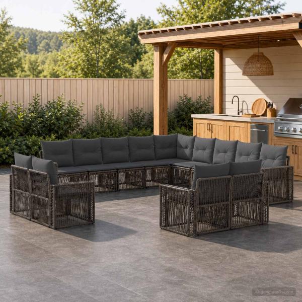 ARDEBO.de - Gartensofa-set 13 stk. Grau und Dunkelgrau Poly-Rattan