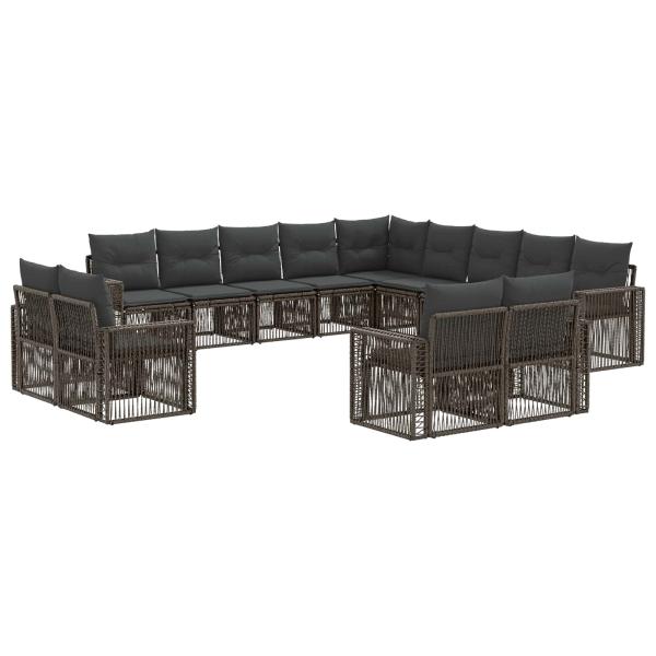 Gartensofa-set 13 stk. Grau und Dunkelgrau Poly-Rattan