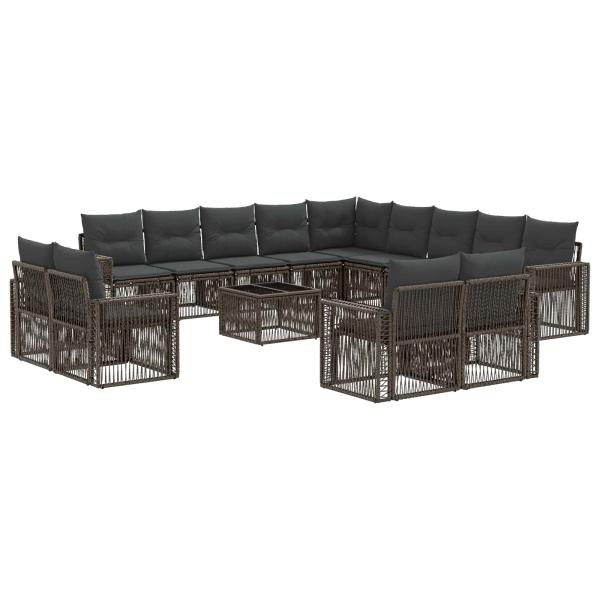 Gartensofa-set 14 Stk. Grau und Dunkelgrau Poly-Rattan