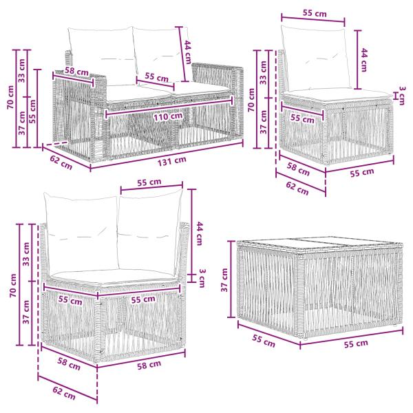 Gartensofa-set 14 Stk. Grau und Dunkelgrau Poly-Rattan