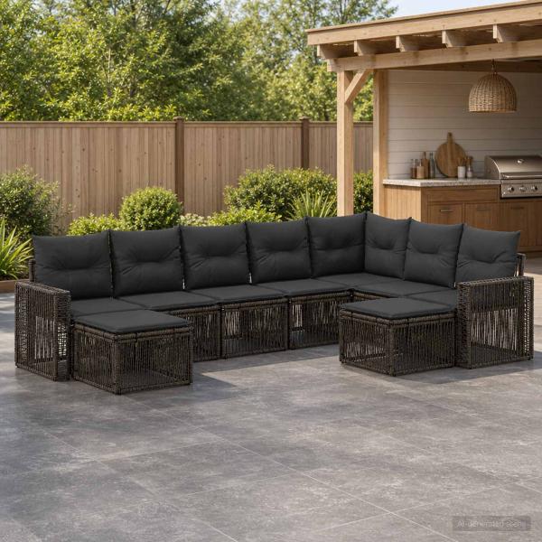 ARDEBO.de - Gartensofa-set 9 stk. Grau und Dunkelgrau Poly-Rattan