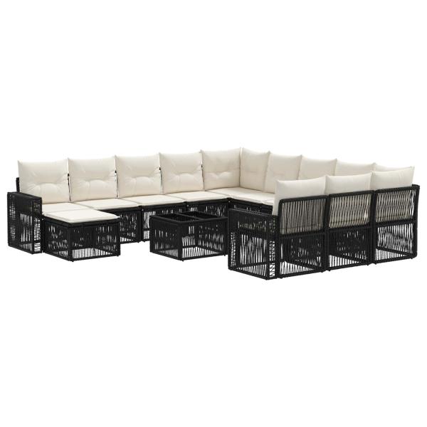 Gartensofa-set 13 Stk. Schwarz und Cremeweiß Poly-Rattan