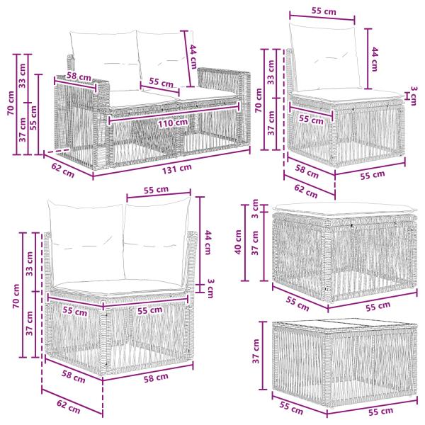 Gartensofa-set 13 Stk. Schwarz und Cremeweiß Poly-Rattan