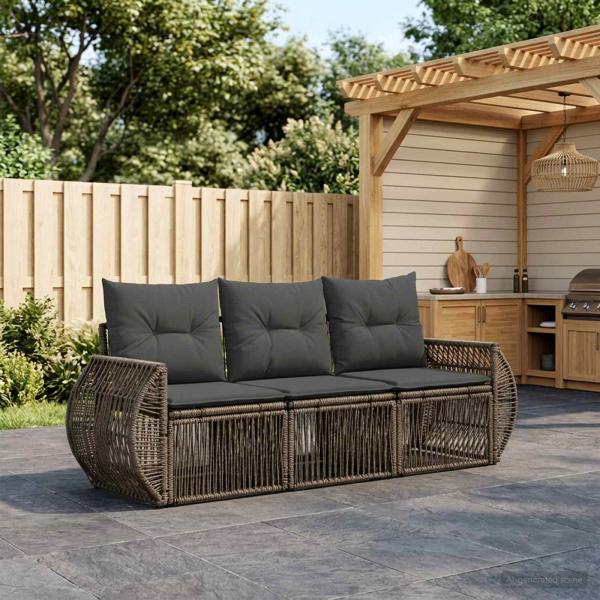 ARDEBO.de - Gartensofa-set 3 stk. Grau und Dunkelgrau Poly-Rattan