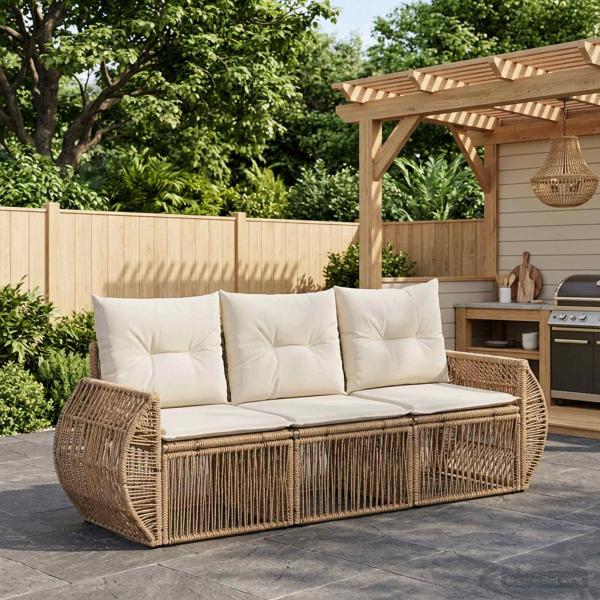 ARDEBO.de - Gartensofa-set 3 Stk. Beige und Cremeweiß Poly-Rattan