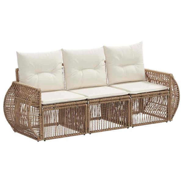 Gartensofa-set 3 Stk. Beige und Cremeweiß Poly-Rattan