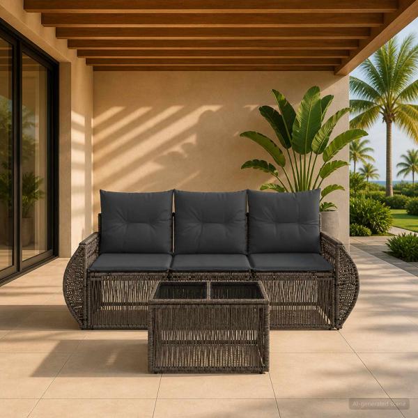 ARDEBO.de - Gartensofa-set 4 stk. Grau und Dunkelgrau Poly-Rattan