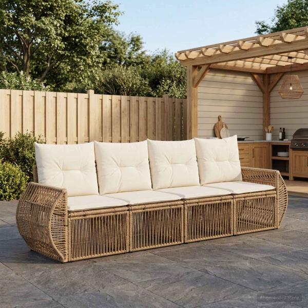 ARDEBO.de - Gartensofa-set 4 stk. Beige und Cremeweiß Poly-Rattan