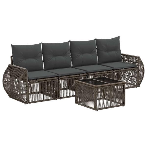 Gartensofa-set 5 stk. Grau und Dunkelgrau Poly-Rattan