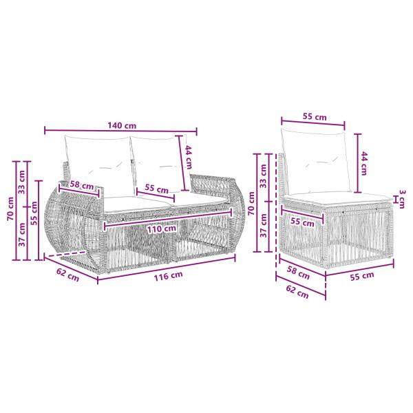 Gartensofa-set 5 Stk. Schwarz und Cremeweiß Poly-Rattan