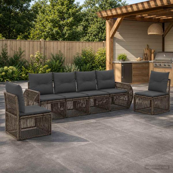 ARDEBO.de - Gartensofa-set 6 stk. Grau und Dunkelgrau Poly-Rattan