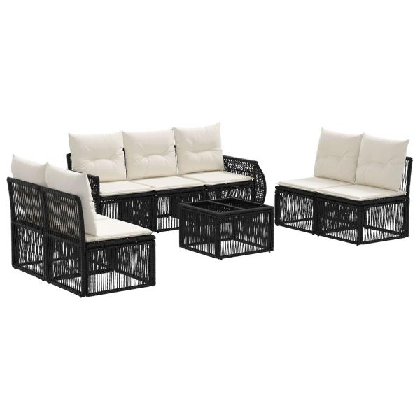 Gartensofa-set 8 stk. Schwarz und Cremeweiß Poly-Rattan
