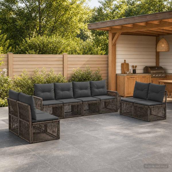 ARDEBO.de - Gartensofa-set 8 stk. Grau und Dunkelgrau Poly-Rattan