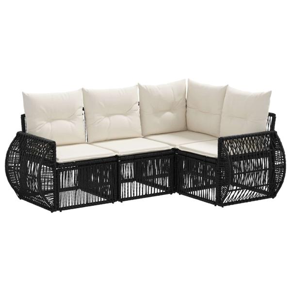 Gartensofa-set 4 Stk. Schwarz und Cremeweiß Poly-Rattan