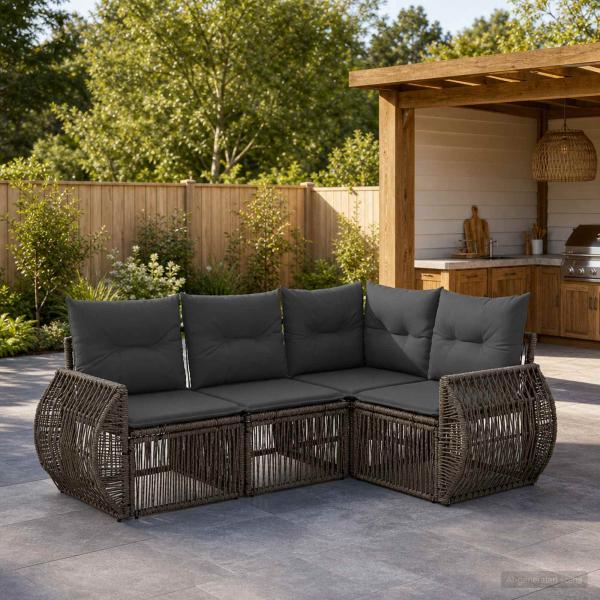 ARDEBO.de - Gartensofa-set 4 stk. 4-Sitzer Grau und Dunkelgrau Poly-Rattan