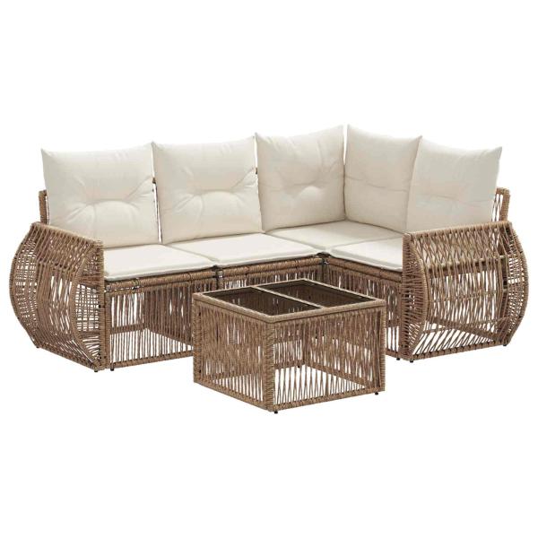 Gartensofa-set 5 Stk. Beige und Cremeweiß Poly-Rattan