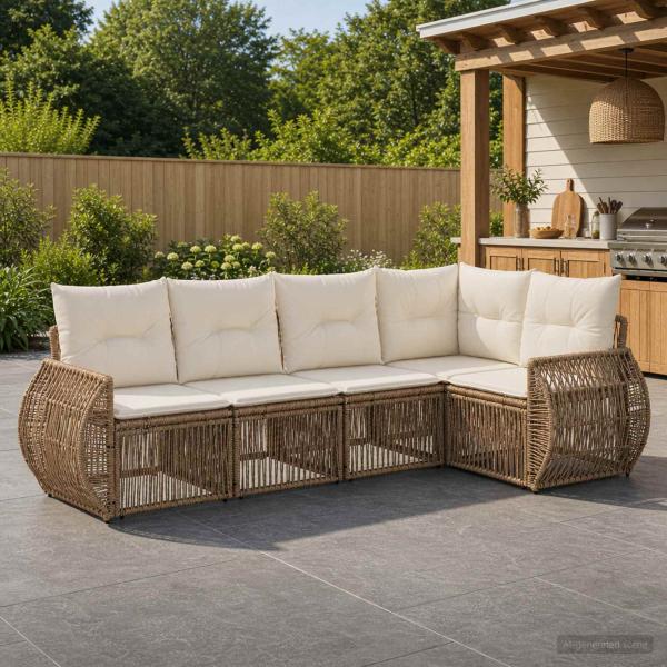 ARDEBO.de - Gartensofa-set 5 stk. Beige und Cremeweiß Poly-Rattan