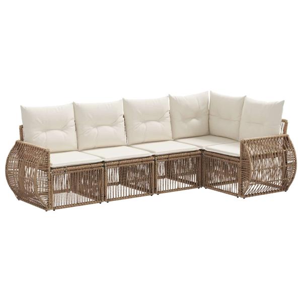 Gartensofa-set 5 stk. Beige und Cremeweiß Poly-Rattan
