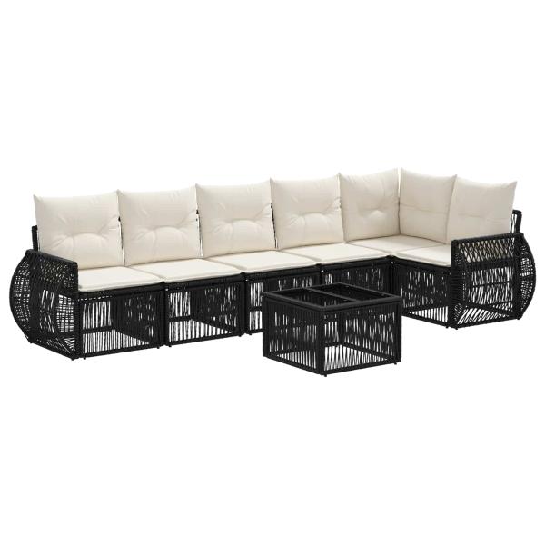 Gartensofa-set 7 stk. Schwarz und Cremeweiß Poly-Rattan
