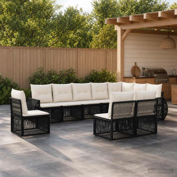 ARDEBO.de - Gartensofa-set 10 stk. Schwarz und Cremeweiß Poly-Rattan