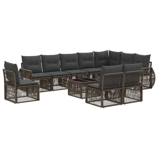 Gartensofa-set 11 stk. Grau und Dunkelgrau Poly-Rattan