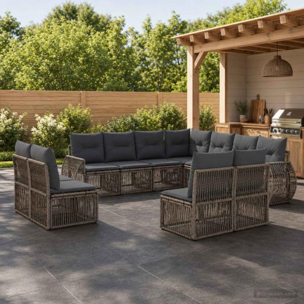 ARDEBO.de - Gartensofa-set 11 stk. Grau und Dunkelgrau Poly-Rattan