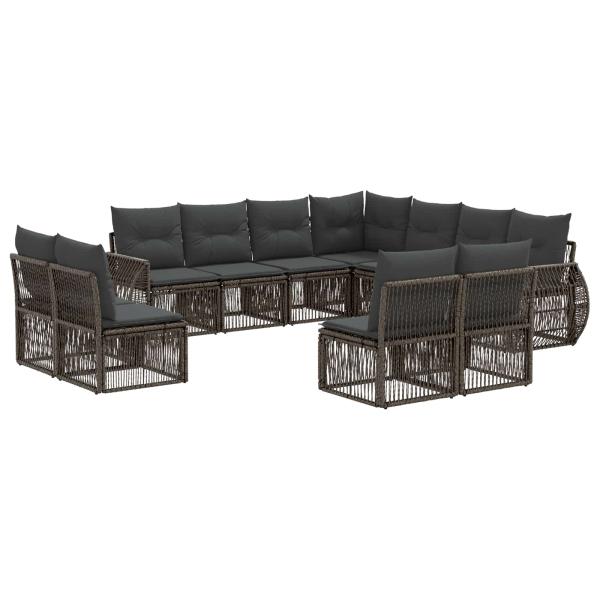 Gartensofa-set 11 stk. Grau und Dunkelgrau Poly-Rattan