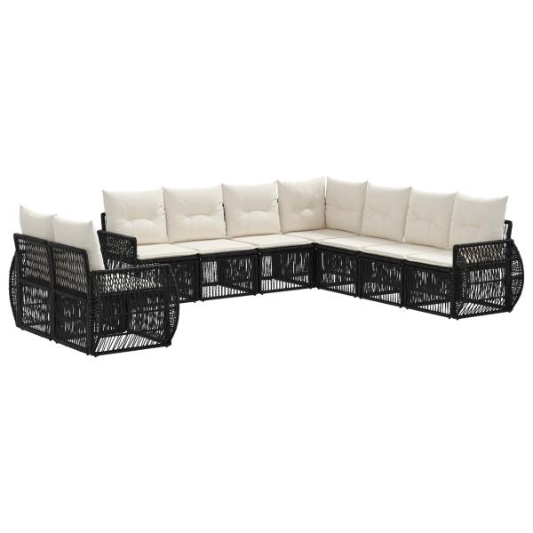 Gartensofa-set 9 Stk. Schwarz und Cremeweiß Poly-Rattan